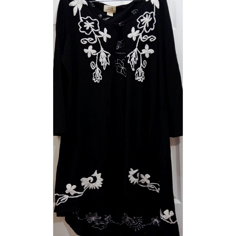 Natural Impressions Duster Cardigan XL Black Embroidered Floral Boho